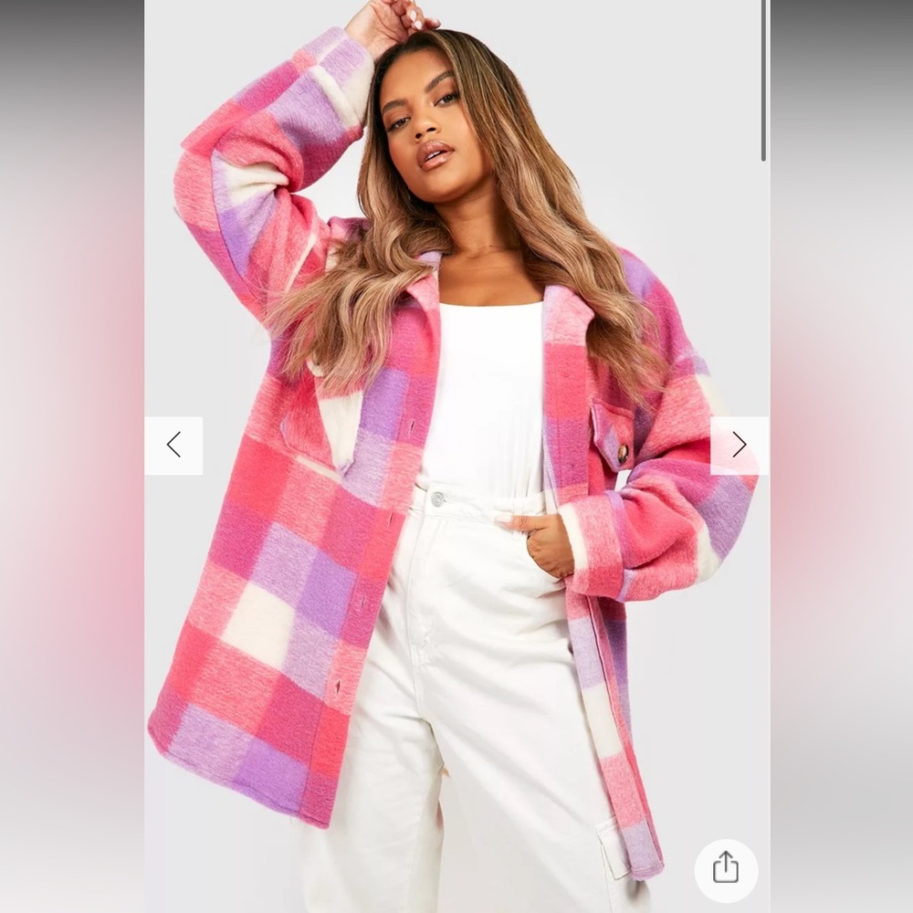 Boohoo Pink Flannel Shacket